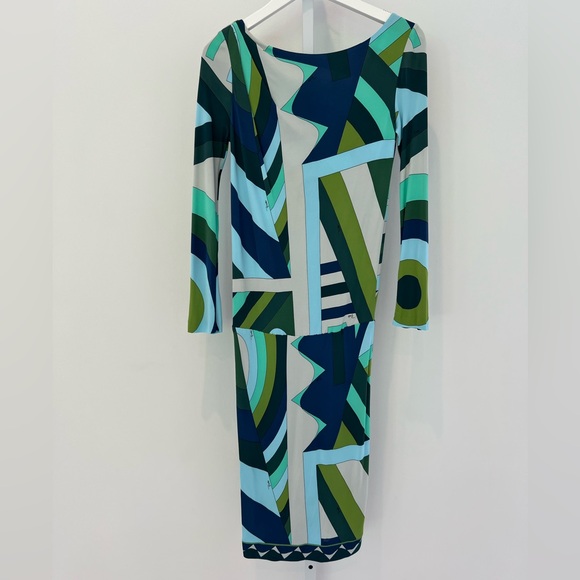 EMILIO PUCCI GREEN MULTI ICONIC PRINT CONVERTIBLE DRESS SIZE IT 42 / US 8 NWOTS! - Picture 3 of 17